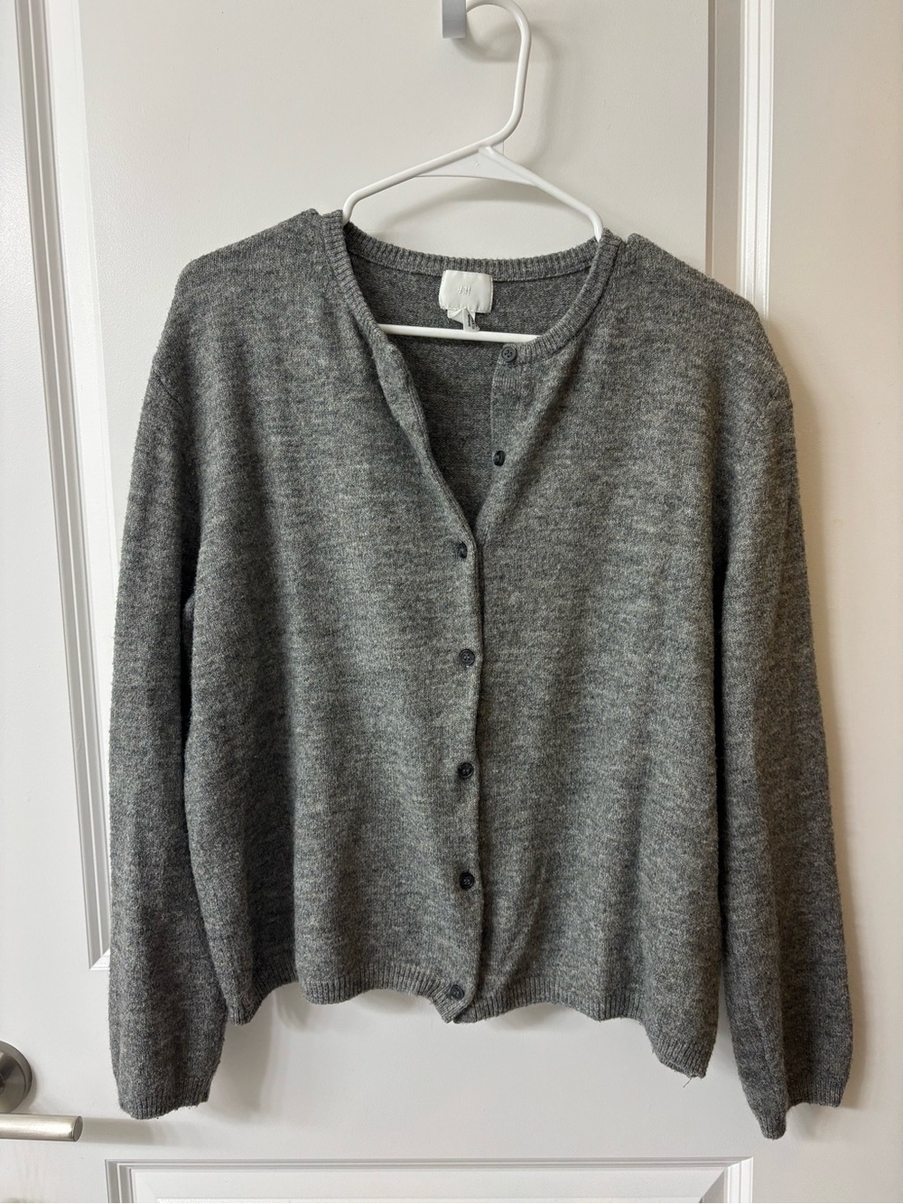 H&M Gray Heavy Knitwear Button-Front Crewneck Cardigan